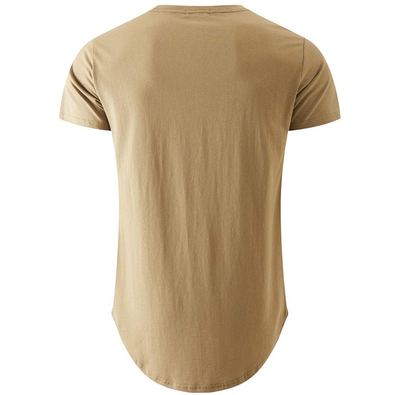 KLIEGOU Mens 100% Cotton Hipster Hip Hop Longline Crewneck T-Shirt Khaki XL(66) - Image 2